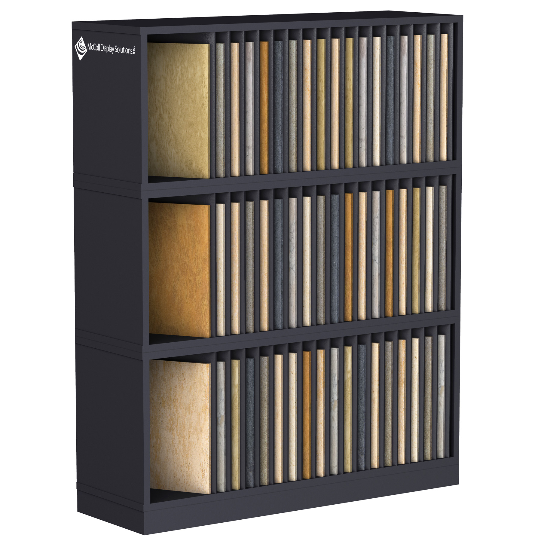 McHandy Racks Vertical Shelving System Towers Cabinets Displays Ceramic Tile Stone Granite Quartz Hardwood Flooring Samples and Sample Boards